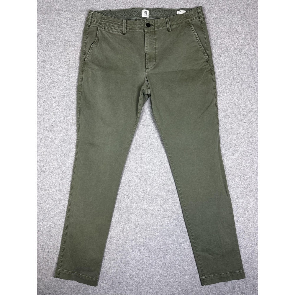 Gap Chino Pants Mens 36x34 Olive Green Skinny Stretch Twill Zip Fly Gap for Good